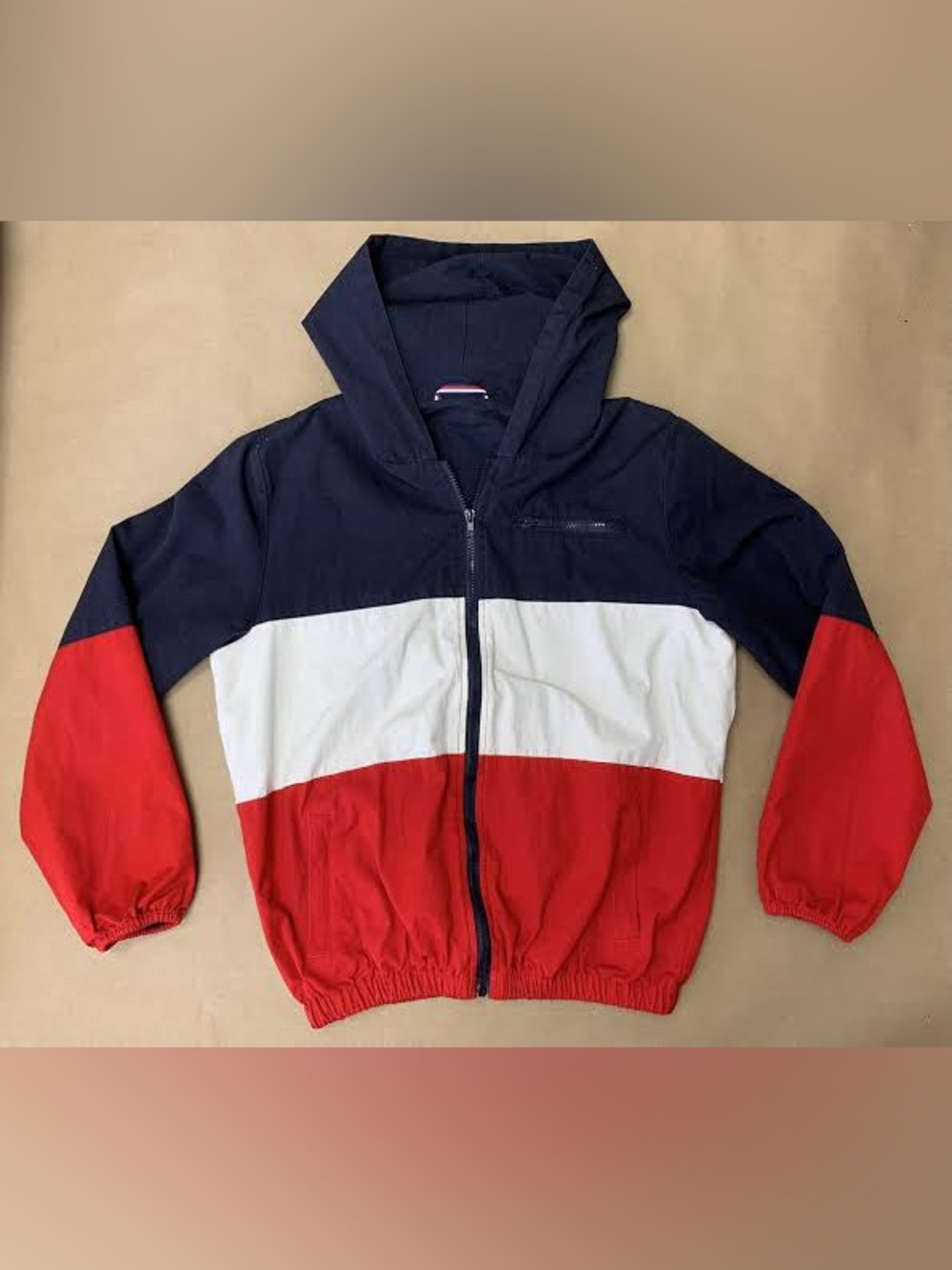 Womens Colorblock Zip Hoodie - Navy, White & Red